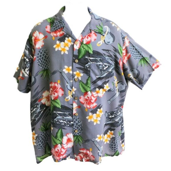 Kennington Other - Vintage 70s Aloha Shirt Kennington Tiki Canoe Rigger Flowers Pineapples Guitar
